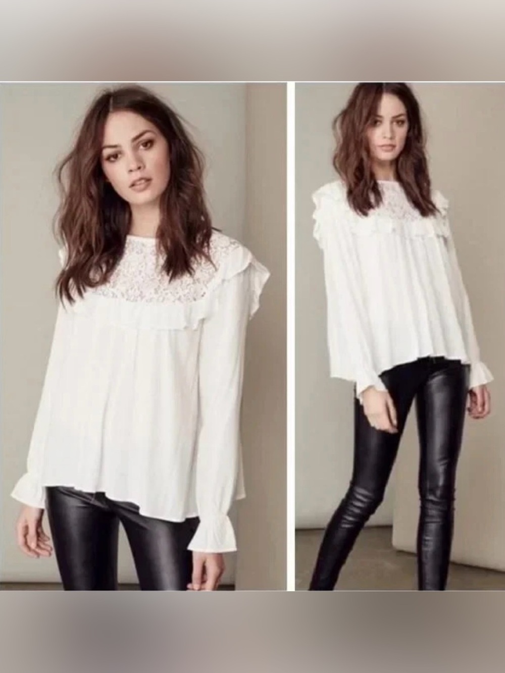 For Love & Lemons | Cream Lace Yoke Long Sleeve Top, S